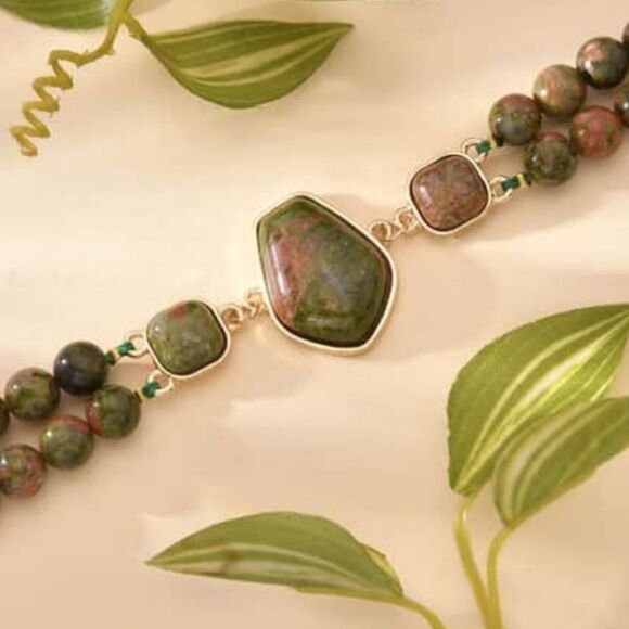 Unakite Two Row Beaded Bracelet - Picture 7 of 12